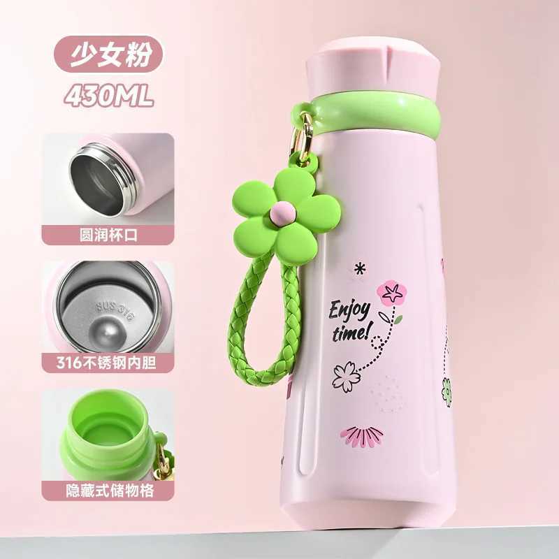 High value elegant and fashionable 316 stainless steel hot cup for girls cute outdoor flower rope cup bottle Y241211