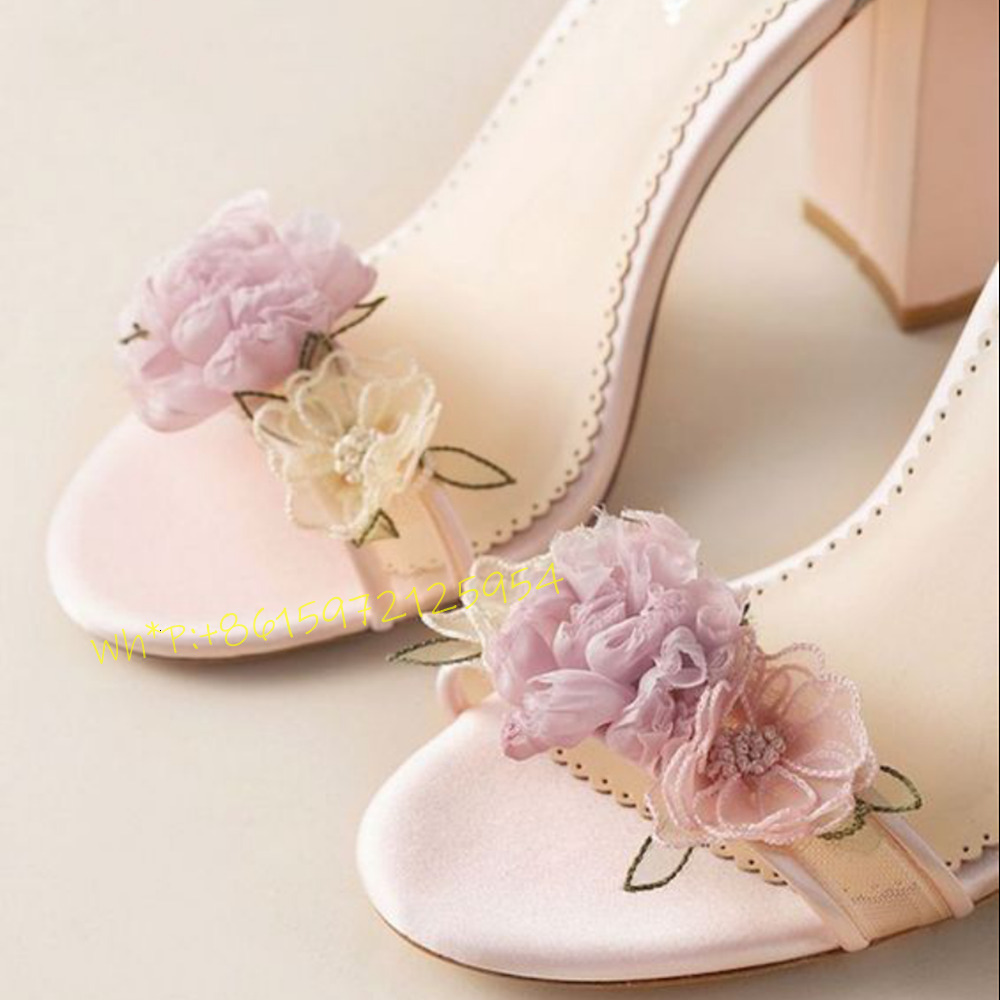 Purple Wers Thick Heel Women Elegant Wedding Green Leaf Decor Lovely Sandals Female Summer Outfit Party Evening Shoes