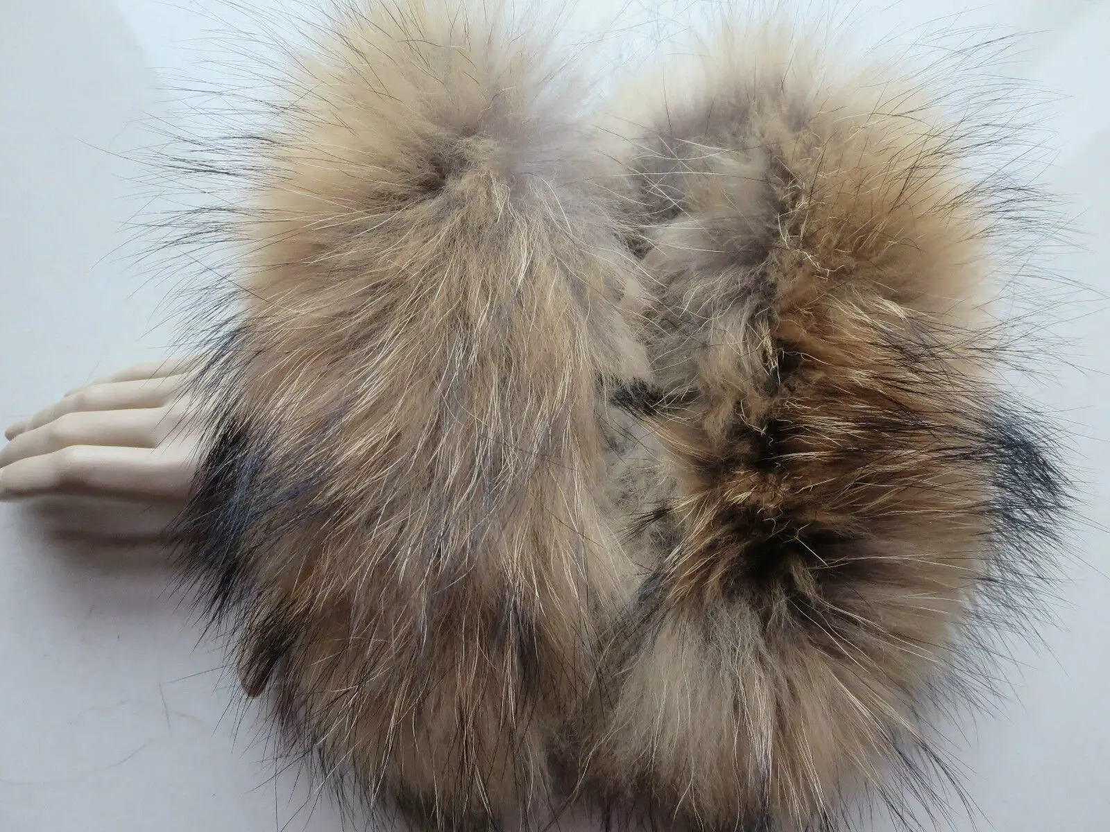 Womens real raccoon fur sleeves and cuffs warm in winter natural brown handmade 241212