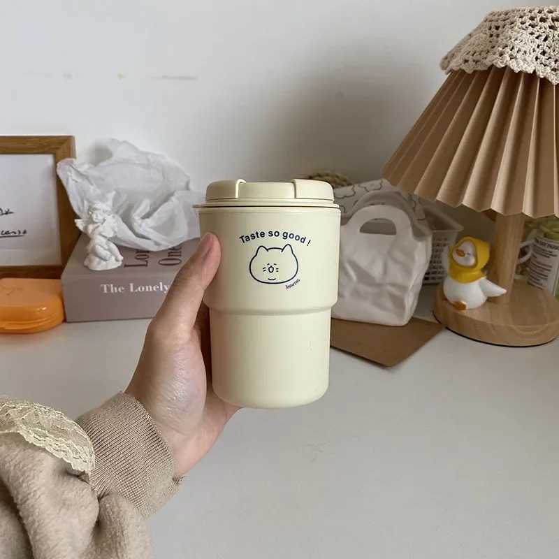 1 portable cartoon cute rabbit hand drawn coffee cup reusable and non slip beverage cup Y241211