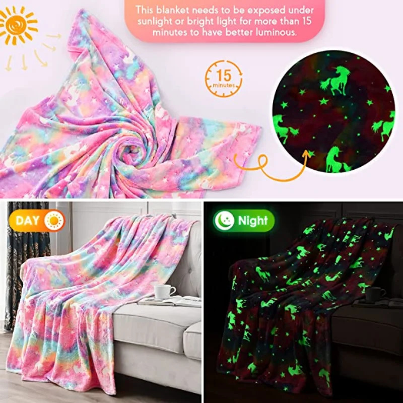 spacecra Glow in The Dark Blanket Unicorn Gift for Kid Birthday Bedroom Decor Unicorns Toys Soft Cozy Luminous Throw 241210