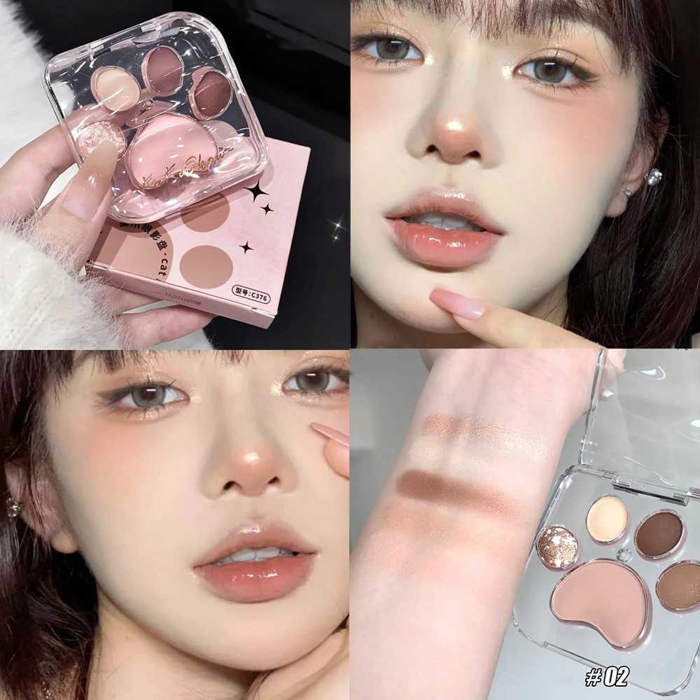 Cat mat glitter eye shadow shimmer matte velvet Korean cheek B composite makeup 5 color eye shadow palette pigmentW241212