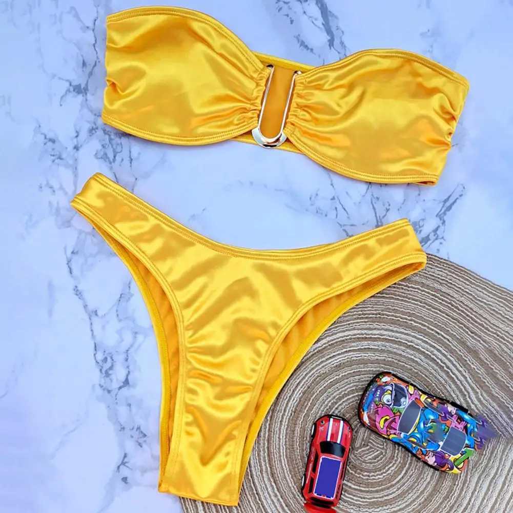Women Bikini Set Off Shoulder Satin Bikini Set with Quick Dry Padded Wir Swimsuit for Women Hot Spring Bathing Suit LadyXJ241212