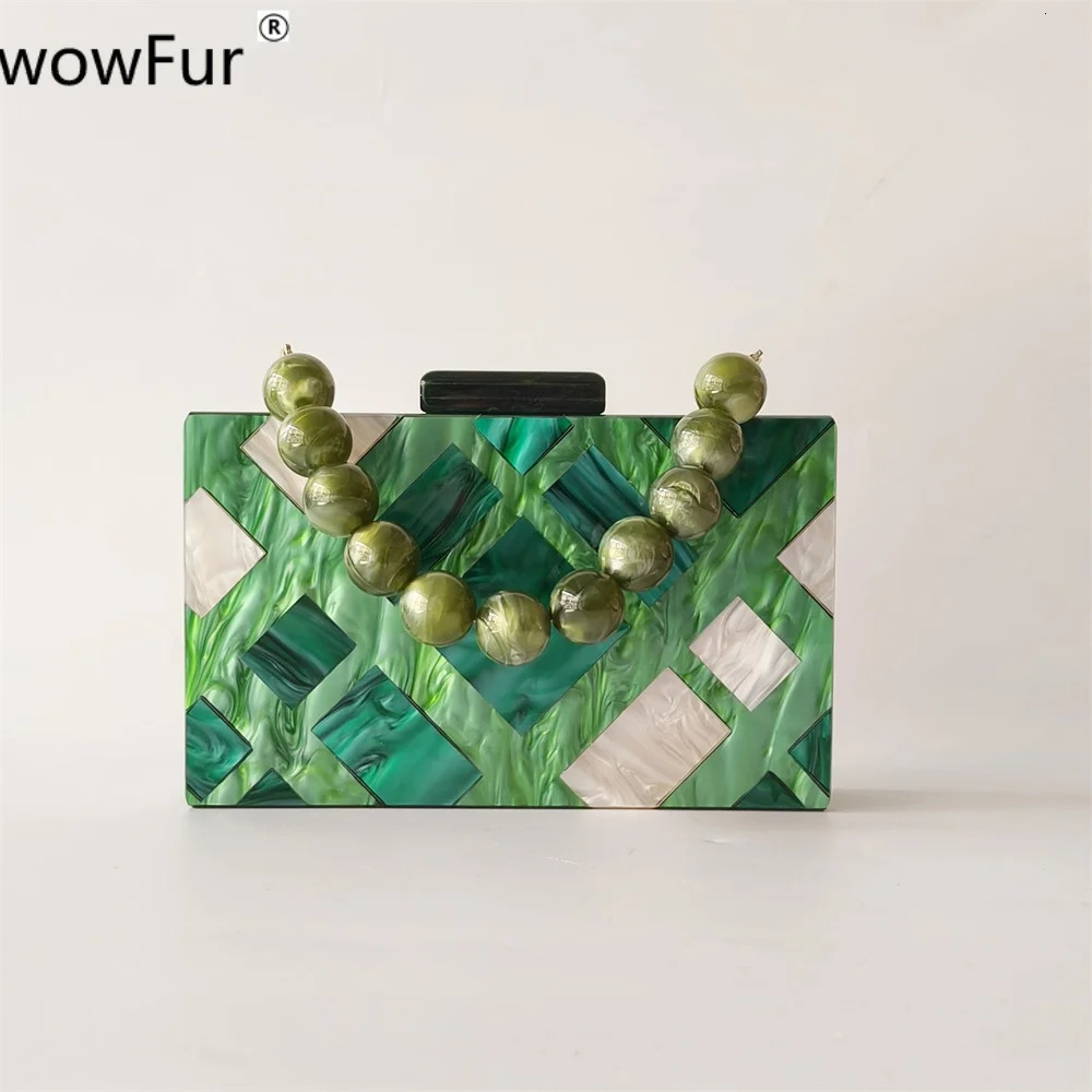 Women Shell Evening Marble Pearl Green Patchwork Striped Acrylic Box Wedding Bridal Handbags And Purses Ladies Party Clutch Bag 241212