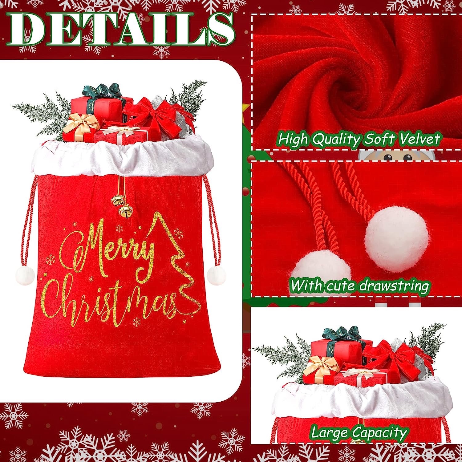 2025 new Merry Christmas Candy Snack Drawstring Pouch Wrapping Bag Xmas Gifts Bracelet Jewelry Packaging Storage Bags