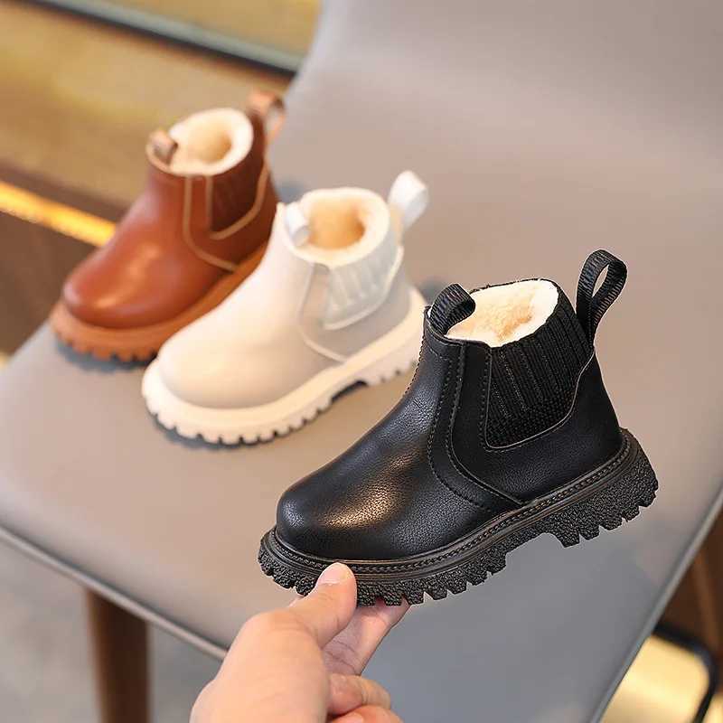 Boots Baby Winter Warm Shoes Kids Fleece Thickened Boys Girls Fashion Leather Children Anti-Skid Outdoor Plush Sneakers H2412124O8I