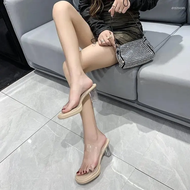 Slippers Shoes Womens Outdoor Big Size Rubber Flip ps Low Pantofle Heeled Mules Jelly Slides Fashion Hawaiian 2024 High Trans