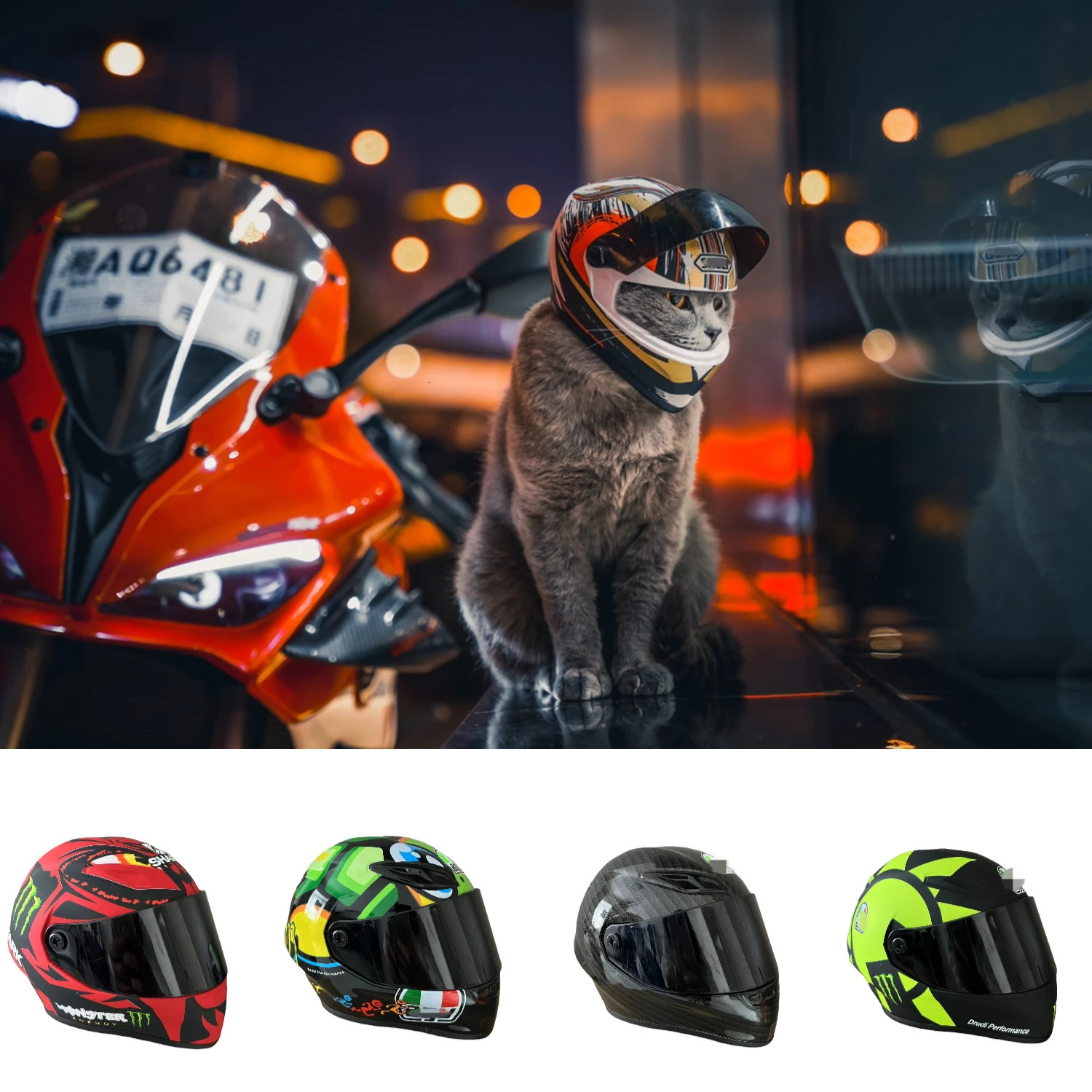 ATUBAN Small Pet Motorcycle Helmet Cat Dog Puppy Mini HelmetsFull Face Motorcycle Helmet Outdoor Head Protecting Pet Hard Hat 241212