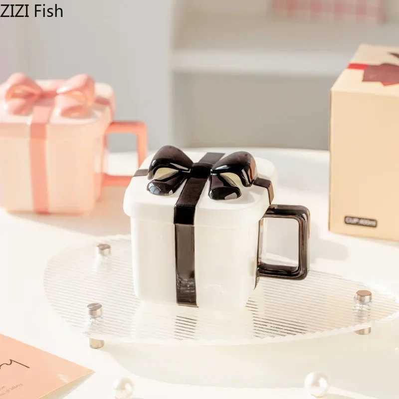 Creative gift box shape g ceramic water cup couple afternoon tea coffee cup set Nordic breakfast milk cup girlfriend gift Y241211
