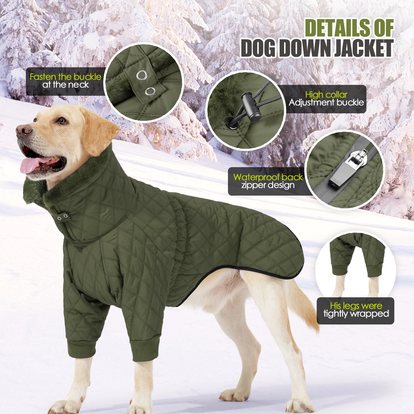 Waterproof Fur Collar Dog Jacket Winter Warm Fleece Dog Clothes for Small Media Large Dogs Puppy Golden Retriever Vest Pug Coat 241212