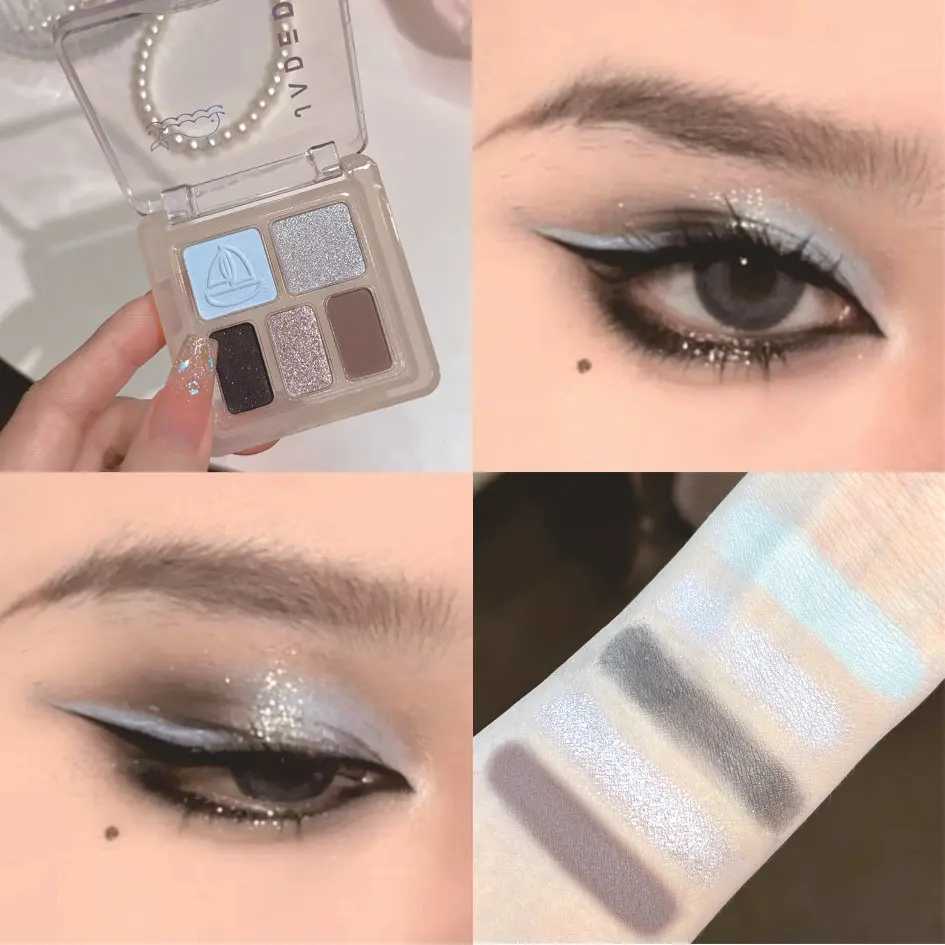 JADED Five Color Purple Pink Flash eye shadow Makeup Palette Waterproof Simple Color Shiny Silver Grey Matte Black eye shadowW241212