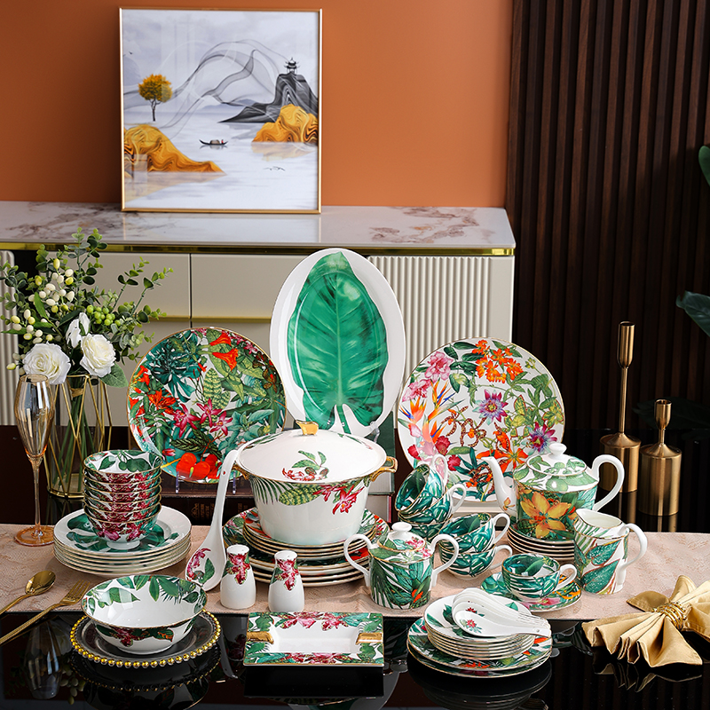 Home Furnishings Artistic 58-Piece Passifolia Series Porcelain Dinnerware Set Hypebeast Collection Wedding Banquet Reunion Party Dining Set Festival Gift