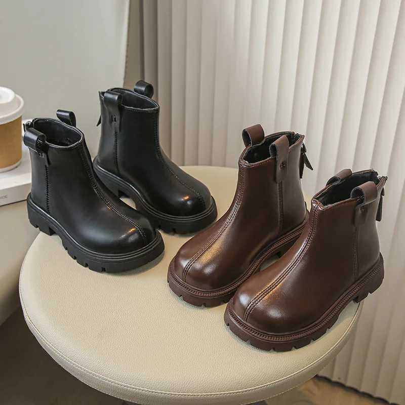 Boots Children Leather warm Girls Fashion 2024 Winter New Casual Comfortable Short Kids Versatile Anti-slip Cotton H241212LSTX