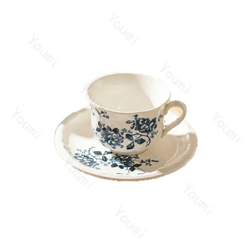Vintage French style ceramic coffee cup luxurious dessert shop exquisite coffee cup and plate set afternoon tea fruit bowl Y241211
