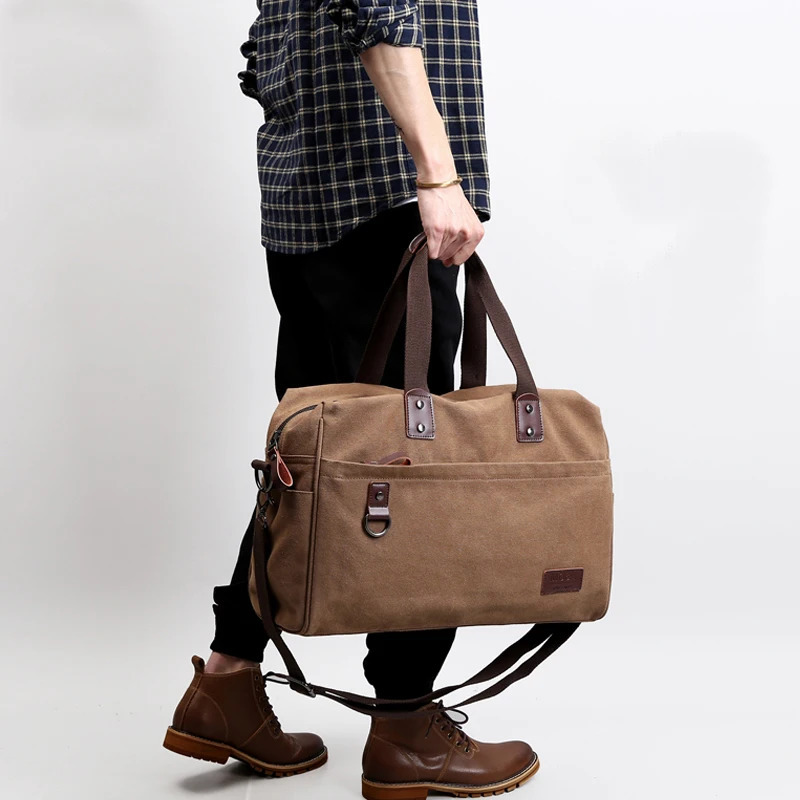 Men Canvas Handbag Casual Business Bags Fit 15.6 inch Laptop Fashion Fitness High Quality Travel Shoulder Bag 241212