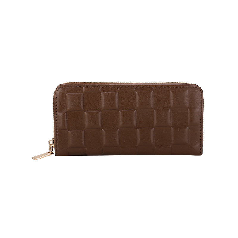 Multi Functional Outdoor Hand-held New Designer Fashion Women's Long Design With Pressed Grid Pattern Zipper Handbag Wallet Card Bag
