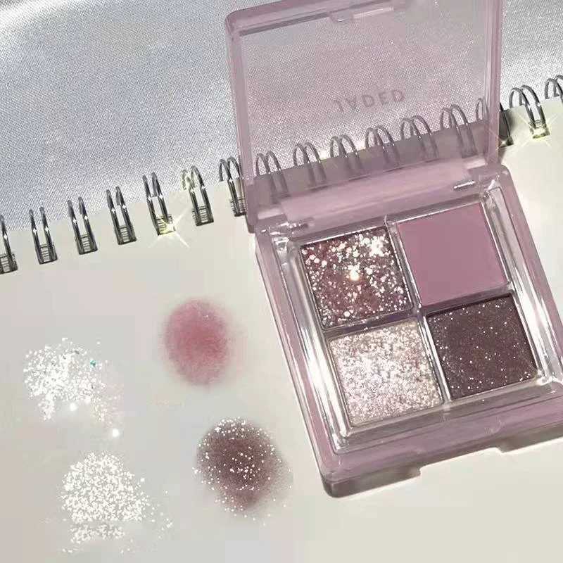 Eye shadow quad palette glitter sequins low saturation purple gray matte earth eye shadow tray makeupW241212