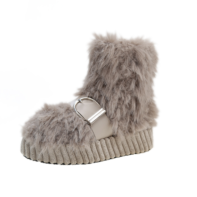 Women Boots:Thick Sole Anti-slip Fashionable Stylish Snow Boots Winter Gifts Belt Buckle Design Cotton Boots,Black/Beige/Grey,Free shipping