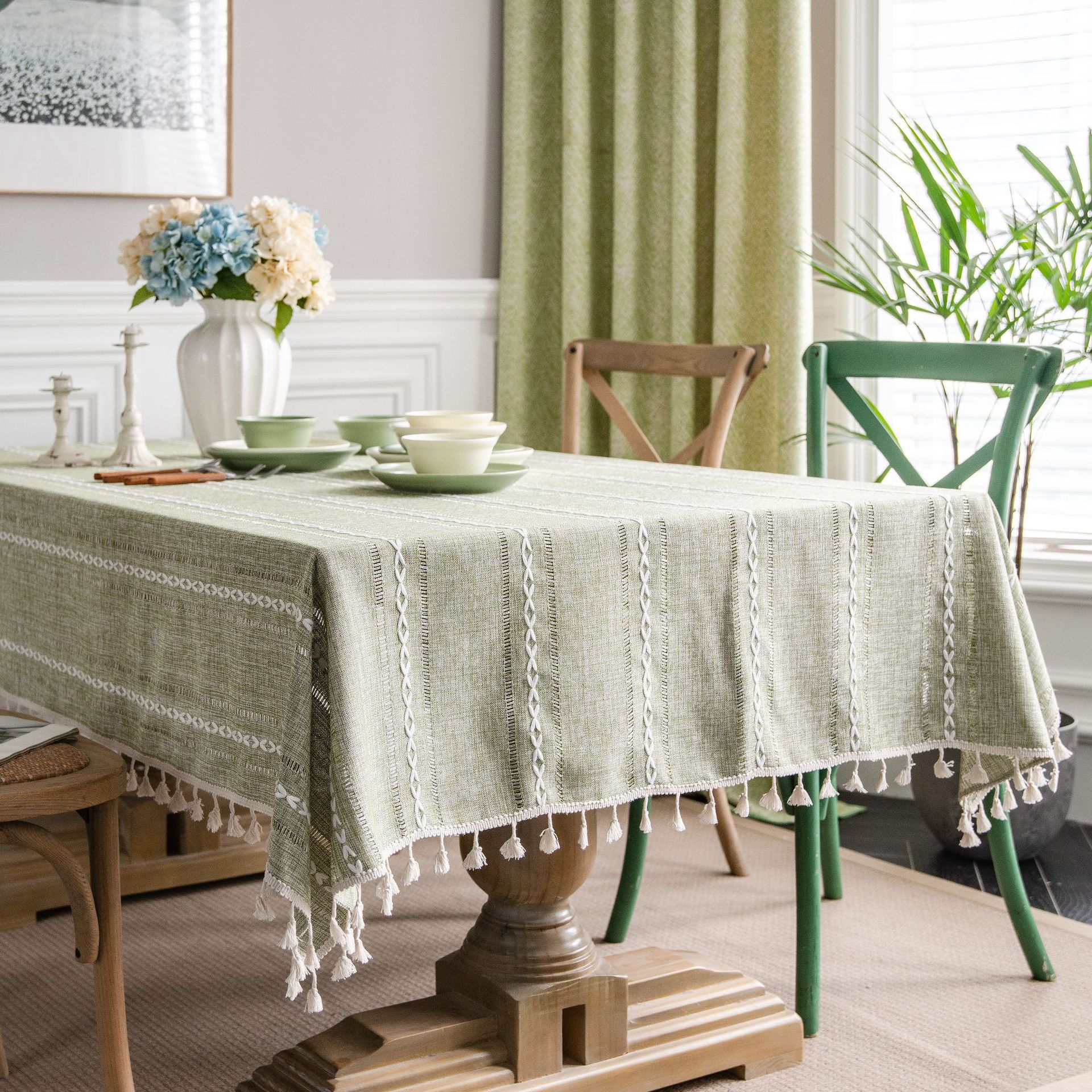 Green Hollow Country Fabric Cotton and Linen Clear Dining Table Cloth H-2