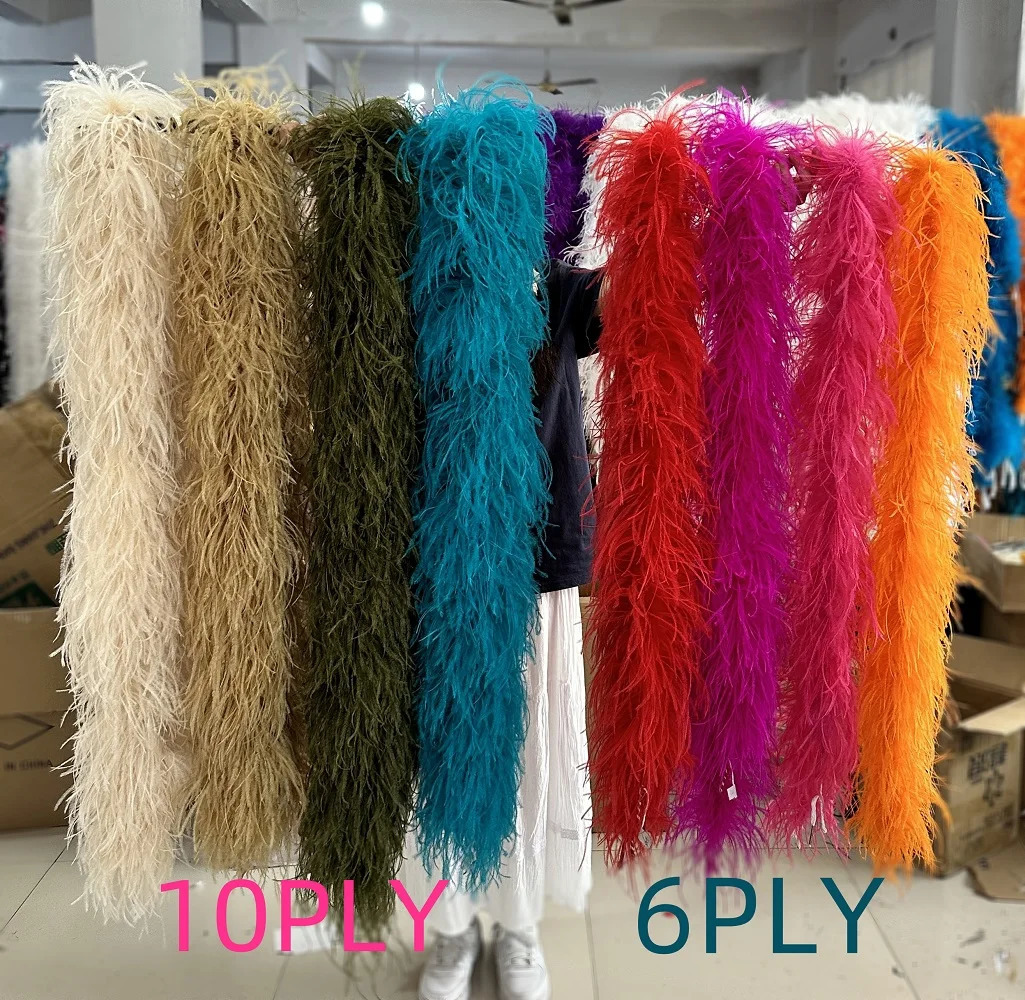 6ply 10ply Ostrich Feather Boa Decoration 1M 2M Customized Ostrich Plumes Shawl Wedding Party Clothing Decoration Plumes Scarf 241212