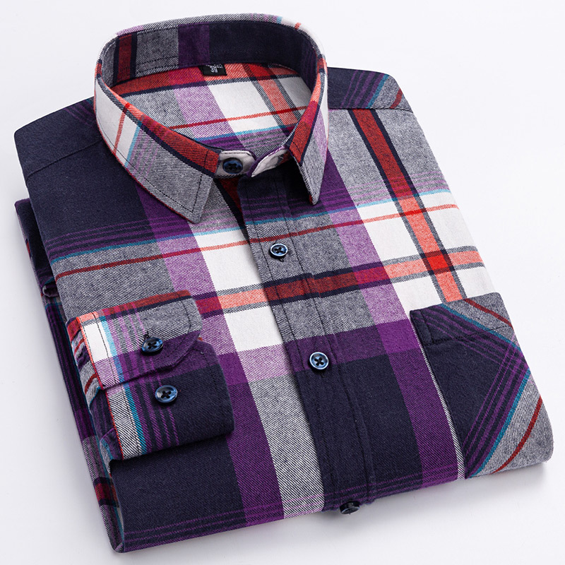 Men's Cotton Polished Plaid Shirt Long Sleeve Autumn Casual Business Pure Cotton Shirt Men Casual Shirts Fashion Tops Coats