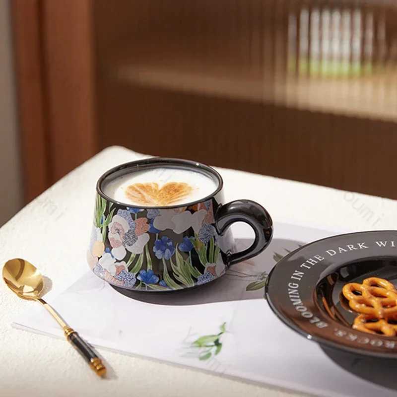 Stylish Rantic Flowers coffee cup set afternoon tea g-lamp luxurious table holder couple cup family table holder Y241211