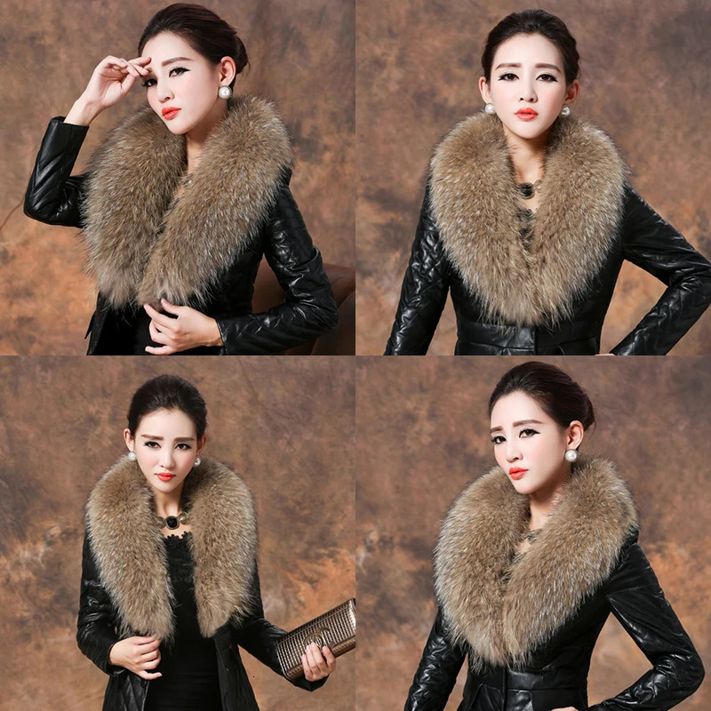 Natural Raccoon Fur Collar Real Fur Scarf Women Winter Neck Warmer Fur Shawl Wraps Scarves Men Coat Jacket Furry Collars 241212
