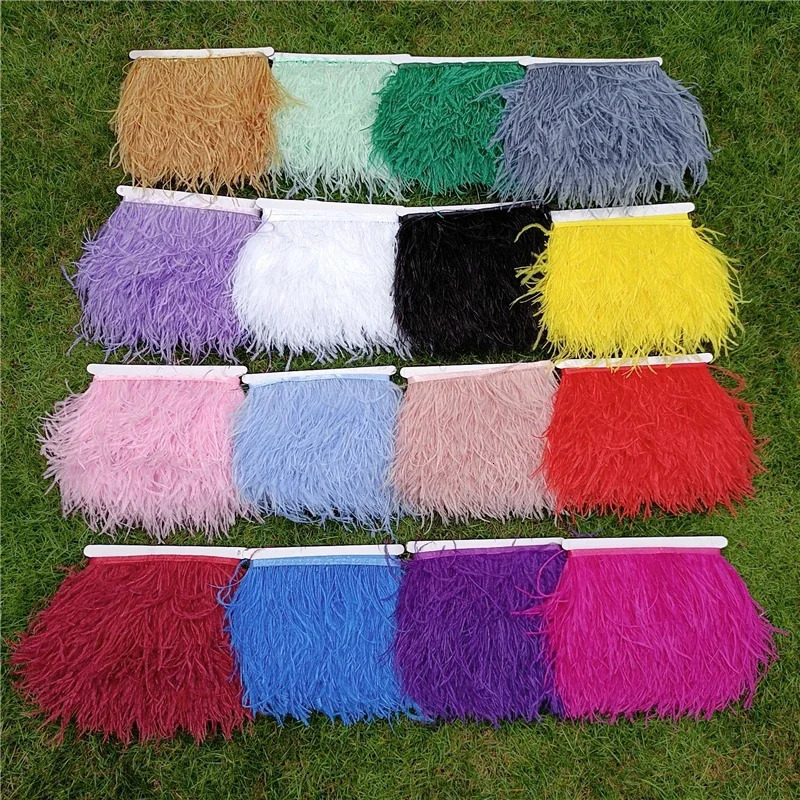 10 meters/batch of ostrich feathers decorated with ribbons 10-15CM 4-6 feather decoration tape Boa clothing sewing clothing white edge skin decoration