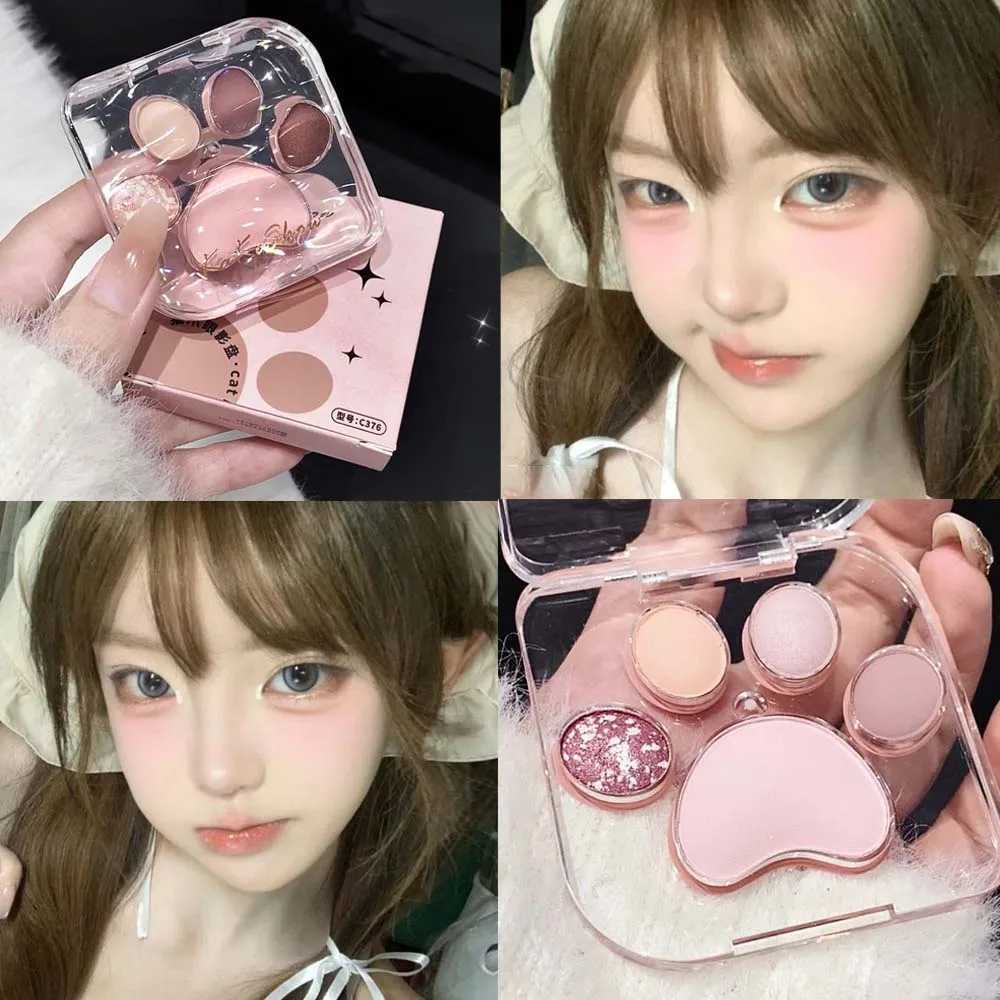 Cat mat glitter eye shadow shimmer matte velvet Korean cheek B composite makeup 5 color eye shadow palette pigmentW241212