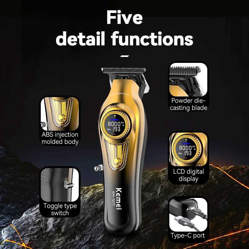 Chemical Hair Clippers Smart Digital Display Electric Trimmer Hair Clipper High-speed Engraving Scissors KM-1677 W241212