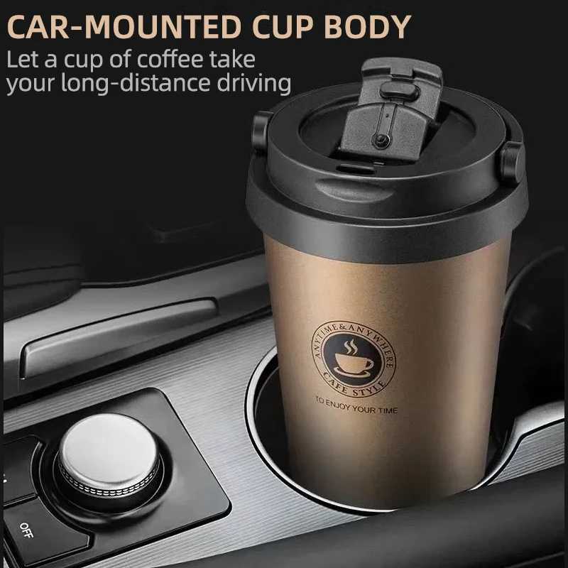 500ml Insulated Travel Coffee Cup Double Wall Leak proof G Vacuum 304 Stainless Steel Tea with Lid and Handle Y241211