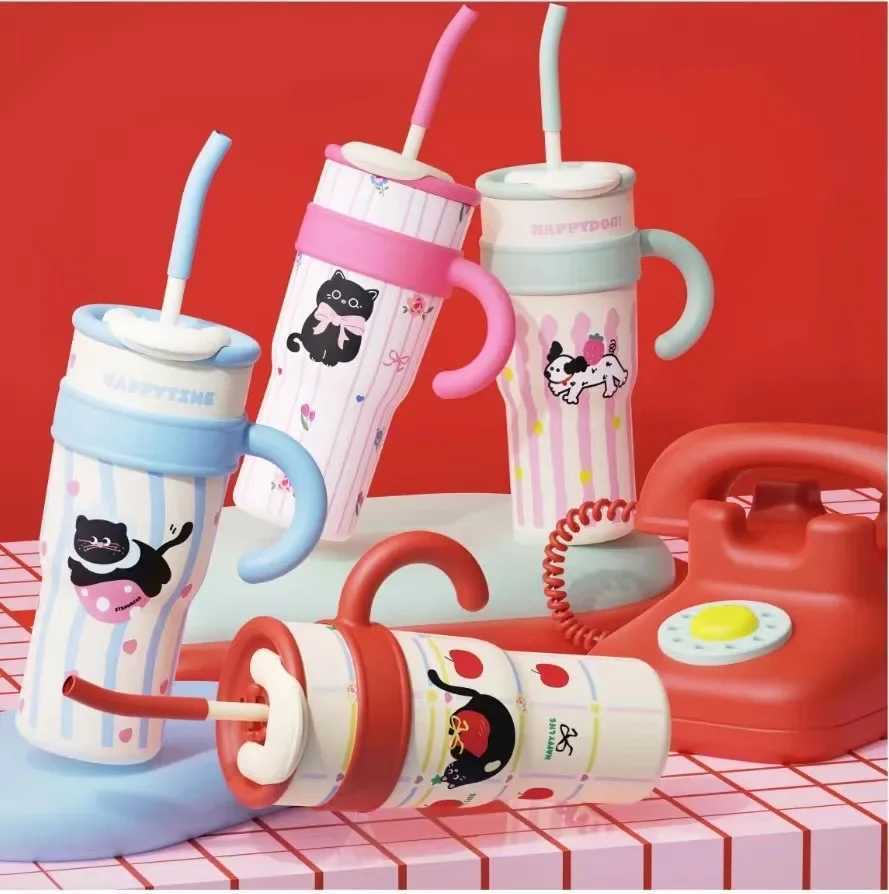 T Bear Cup Large Capacity Straw G Warm New 2024 Cold Cup High Aesthetic Value Motorcycle Bottle Holder Y241211