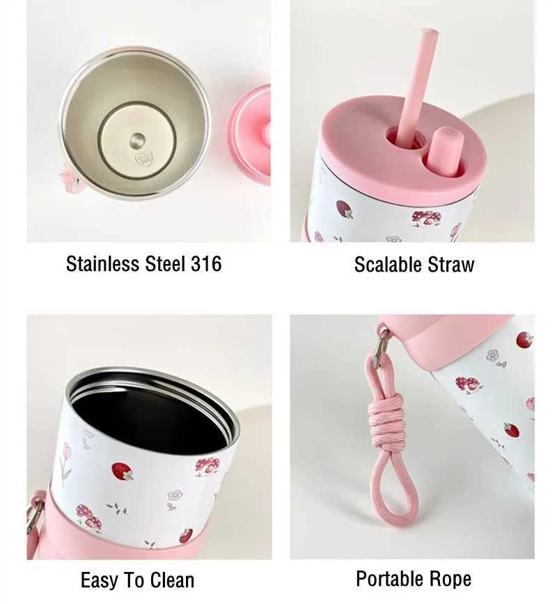 710ml fashionable flower stainless steel 316 vacuum film with leak proof coffee tea cold drinks car thermostat travel Y241211