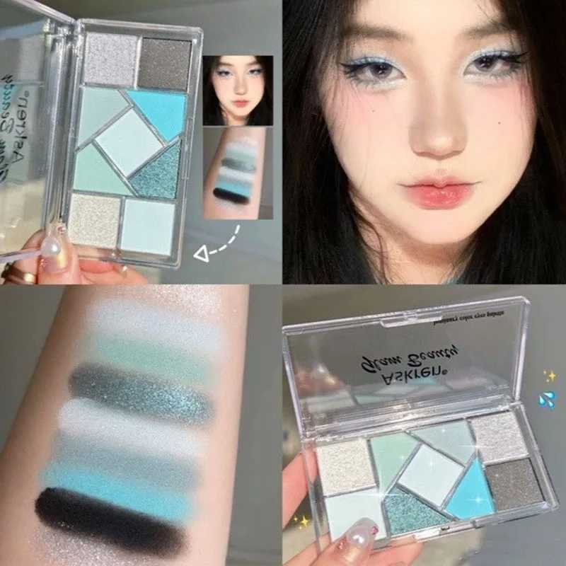 Blue Nine Color Eye Shadow Plate Highlighters Long Lasting Glitter Eye Makeup Tool Transparent Acrylic Eyeshadow PaletterW241212