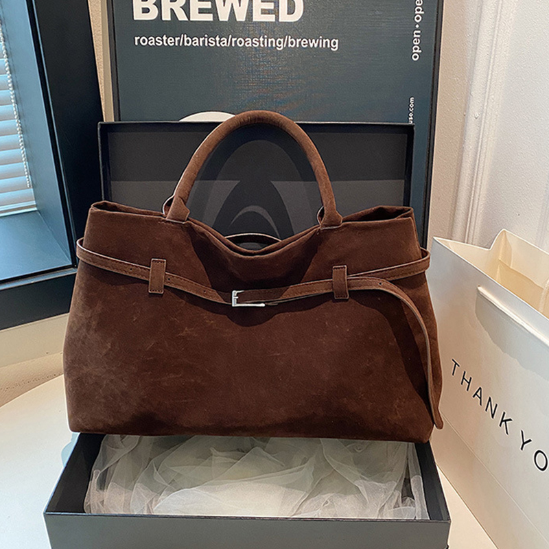Handheld Tote for Women Suede Medium Top Handle Satchel Shoulder Bag Autumn Winter Matte Leather Trendy Large Commuter Shoulder Underarm Bag