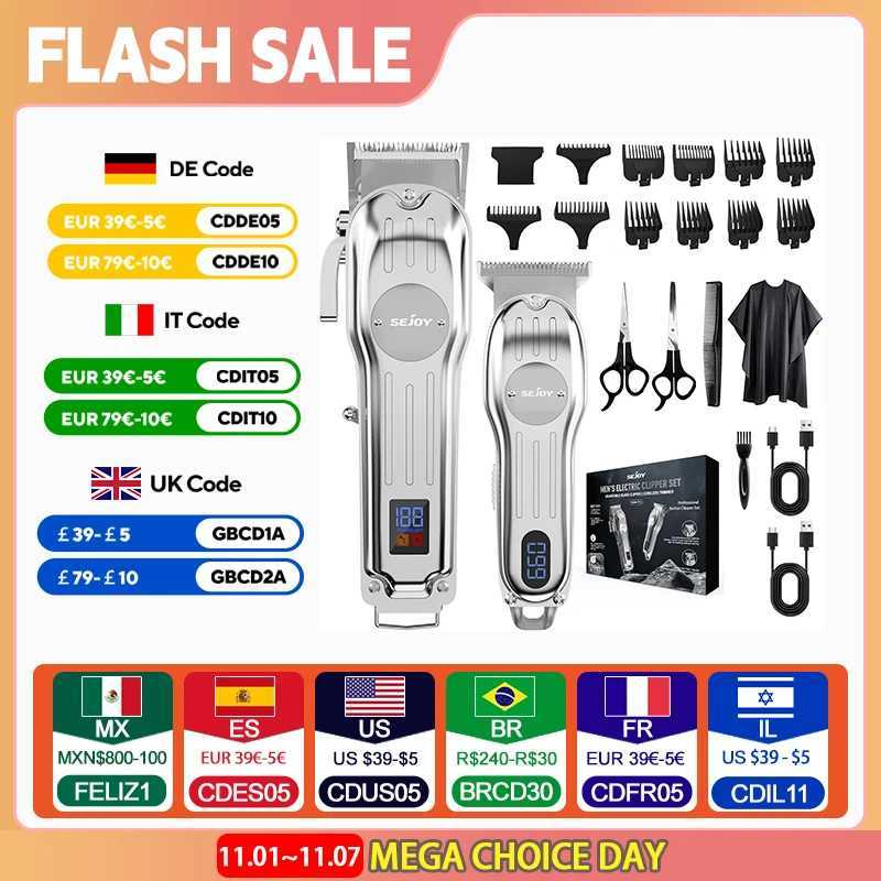 Sejoy Hair Clippers for Men Cordless Trimmers with LCD Display Guide Combs for Hair Cutting Machine Rechargeable Barber Kit W241212