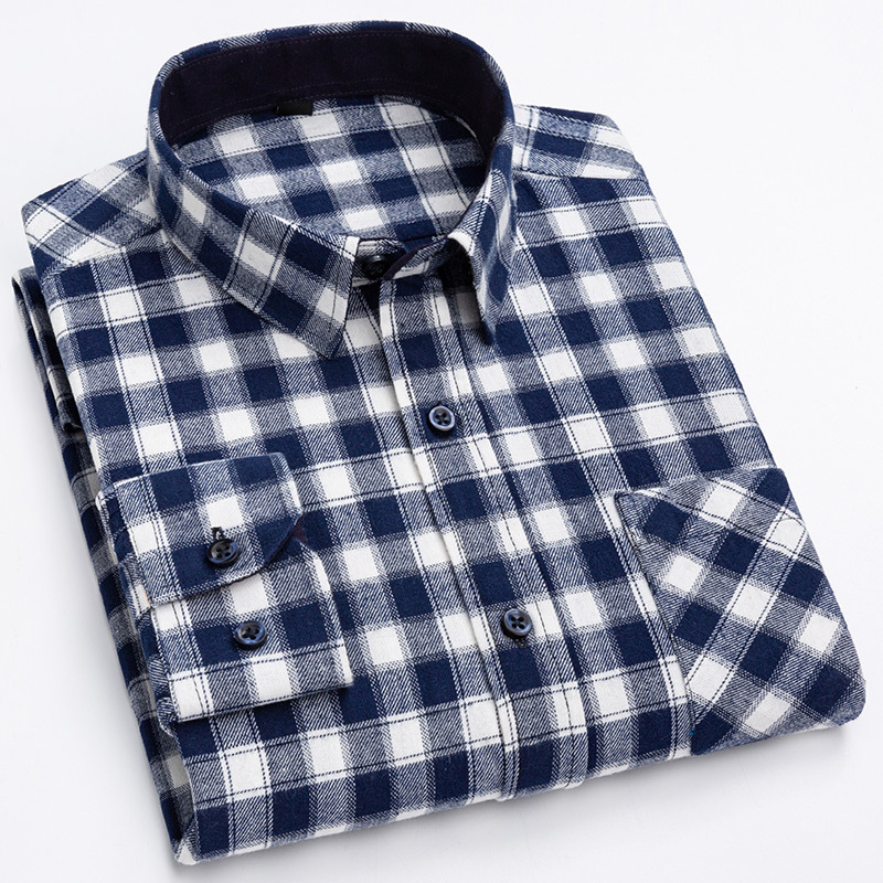 Men's Cotton Polished Plaid Shirt Long Sleeve Autumn Casual Business Pure Cotton Shirt Men Casual Shirts Fashion Tops Coats