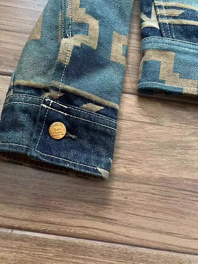 RRL 30th Anniversary Western Jacquard Heavy duty Laundry Denim Jacket American Retro Coat Corduroy Collar 241211