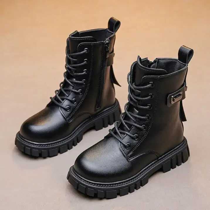 Boots Patent Ieather Kids Winter Children Fashion Ankle Baby British Shoes For Girls Boys shoes Toddler Warm Snow H2412123XYW