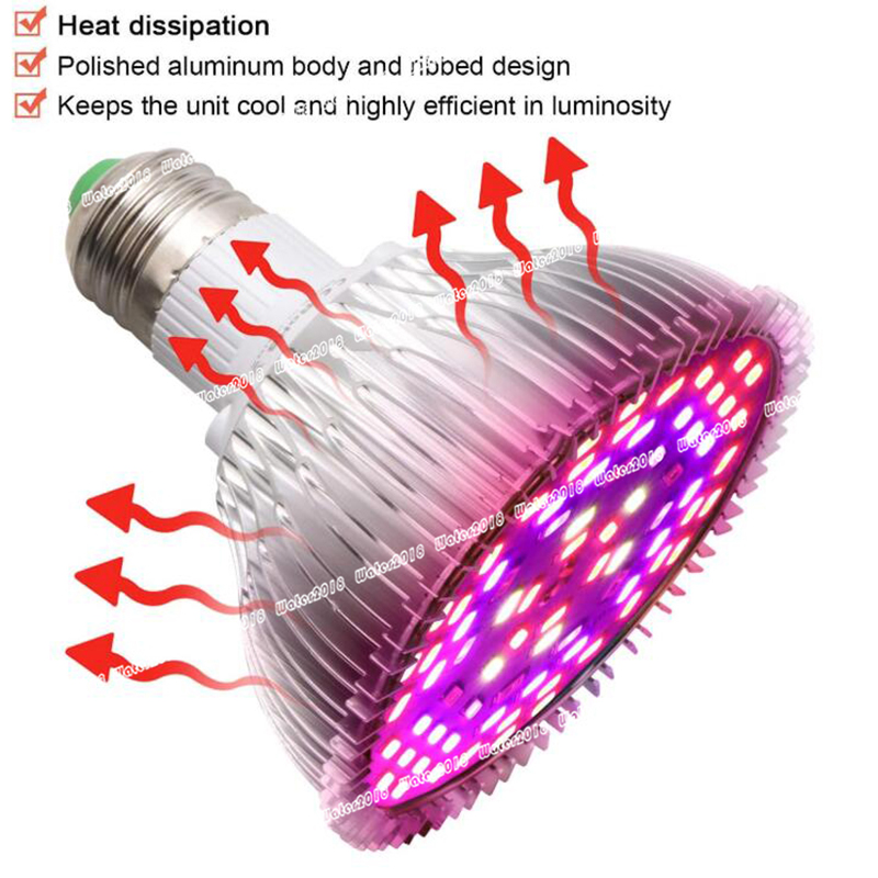 50W Led Grow Light Bulb Led Plant Bulb Full Spectrum Grow Lights Hydroponics Indoor Garden Greenhouse and Organic Soil E26 78LED