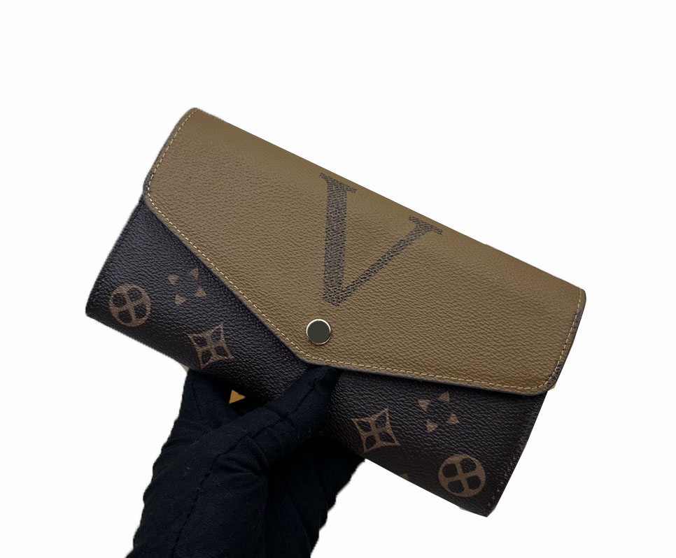 Designer Women's Wallet Fashion Sarah Reverse Envelope Long Purse Premium Quality Classi Flower & Monogrammed Card Holder Elegant Small Money Clutch Bag with Box