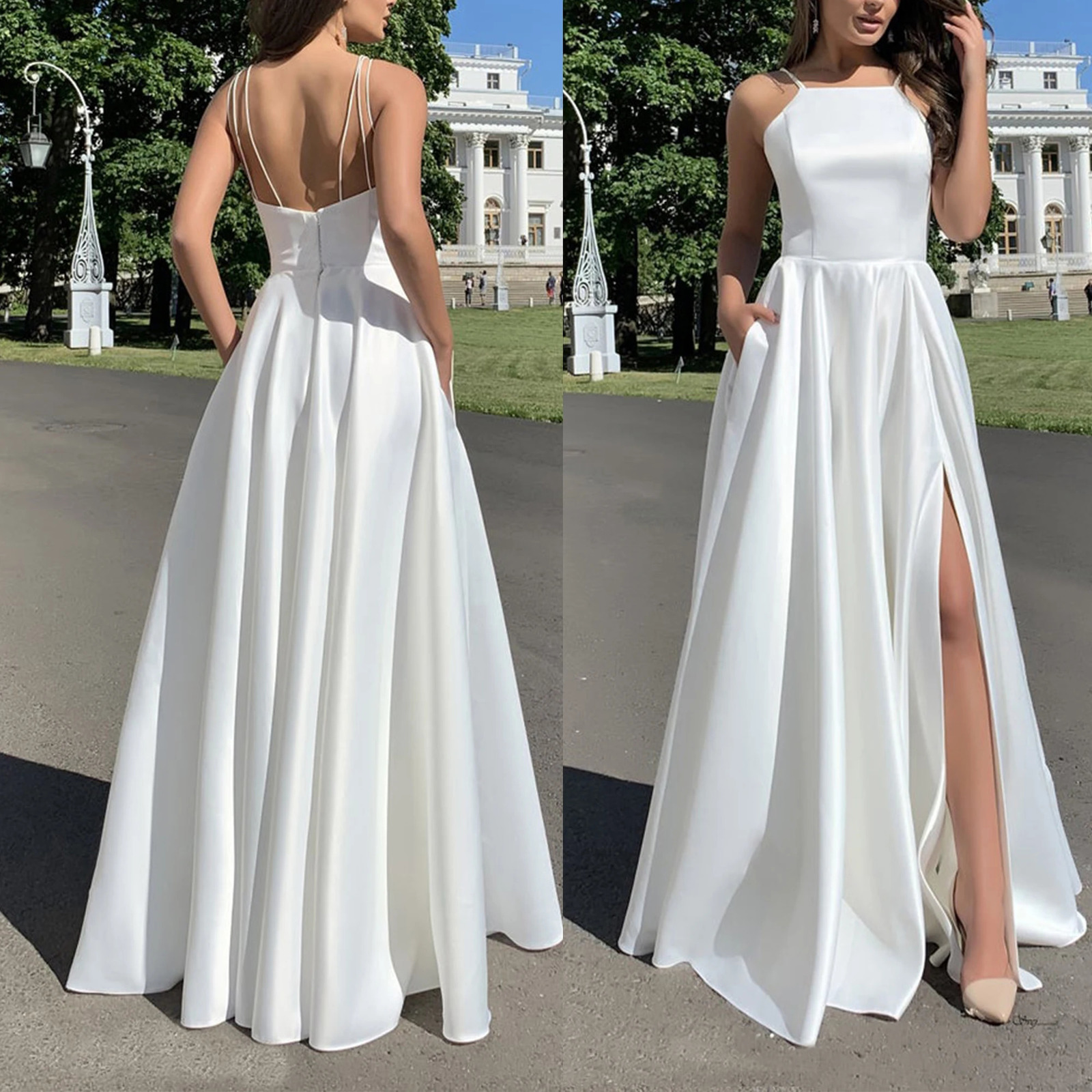 Womens plus size Bowith white wedding sleeveless ultra-thin shoulder strap hollow elegant party dinner 4XL dress