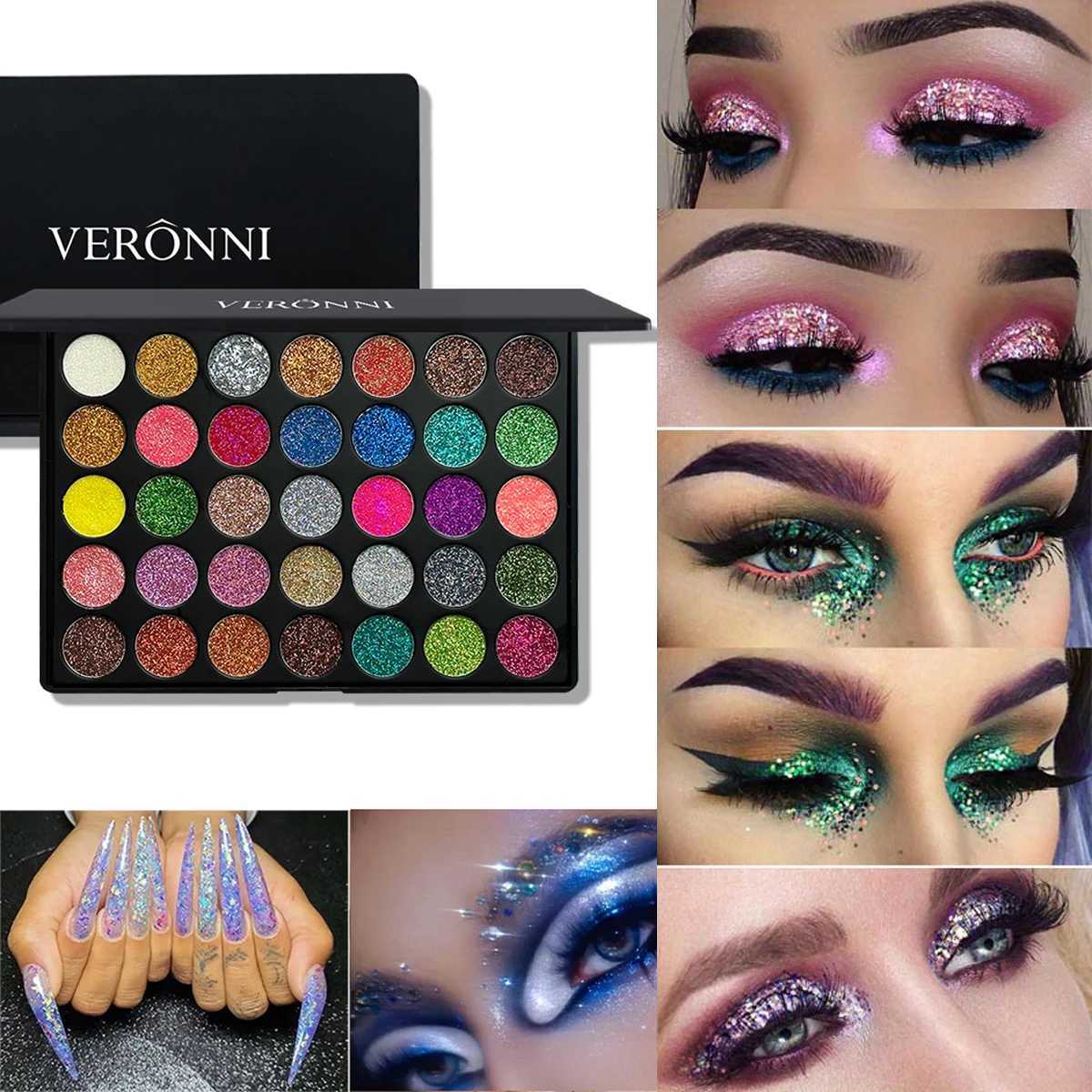 35 color diamond sequins eye shadow palette low light high pigment powder glitter and satin durable waterproof makeupW241212