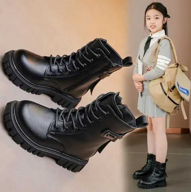 Boots Patent Ieather Kids Winter Children Fashion Ankle Baby British Shoes For Girls Boys shoes Toddler Warm Snow H2412123XYW