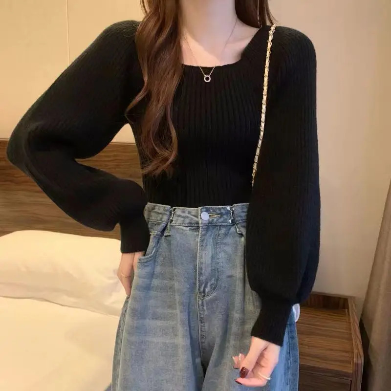 Autumn Winter Loose Women Sweaters Casual Soft Long Puff Sleeve Pullovers Jumpers Knitwear Basic Sweater For Tops y241203
