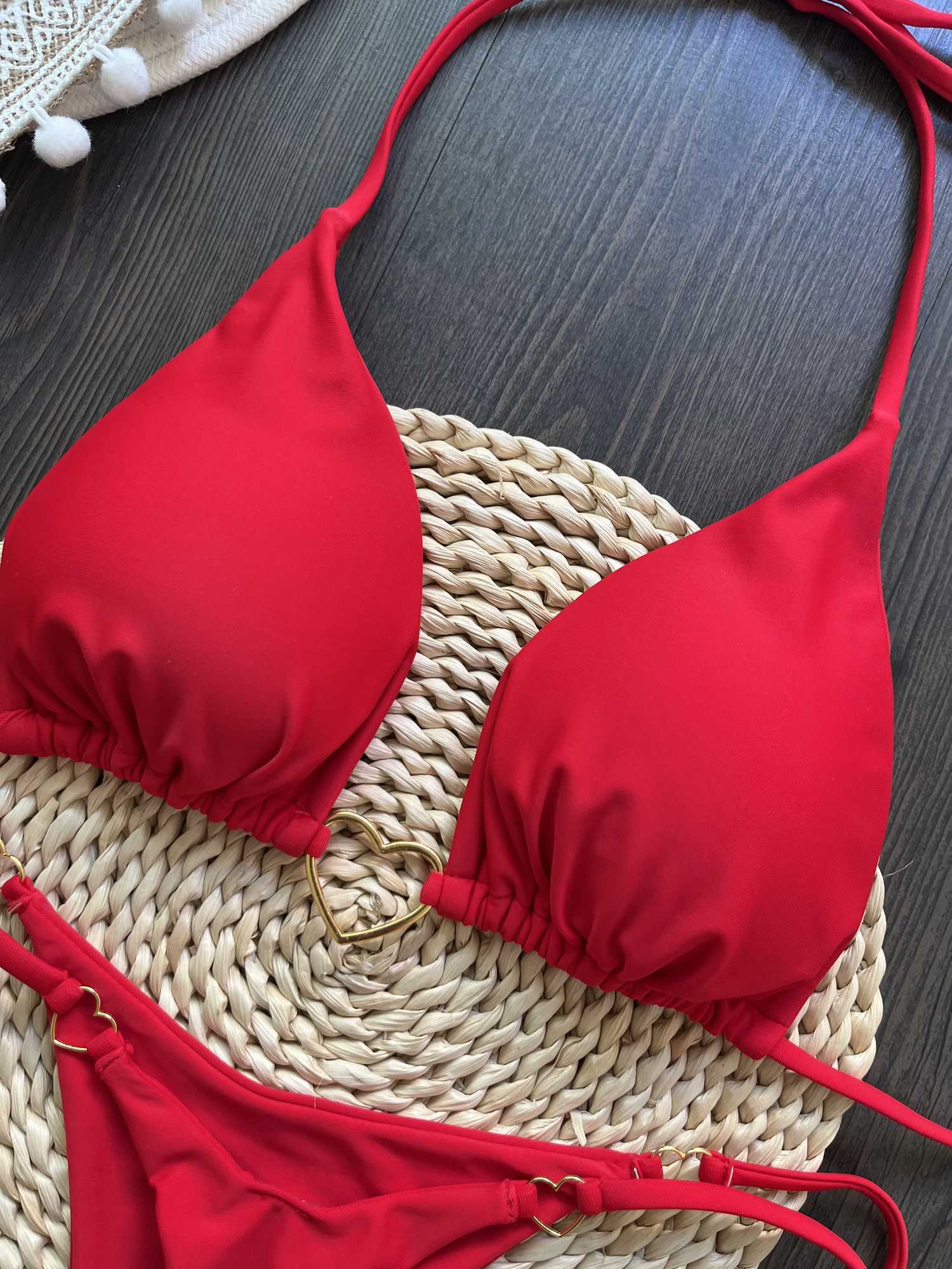 Sexy Red Swimwear Beach Surfing Bikini 2024 Women Party Suit Band 2 Piece SwimsuitXJ241212
