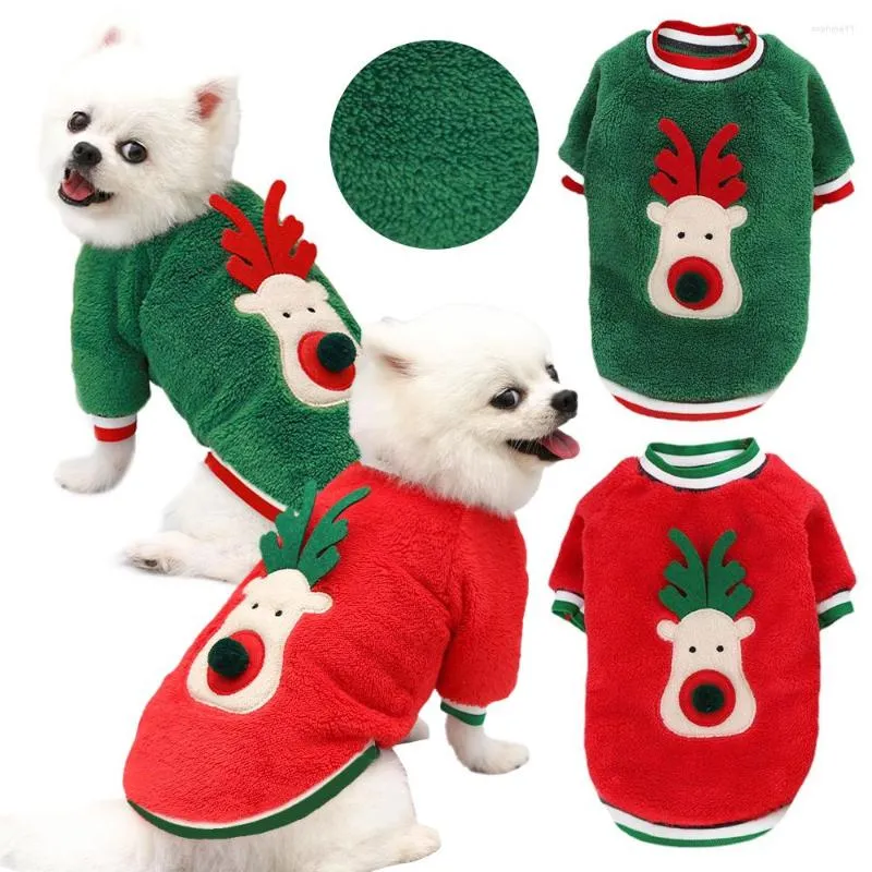 Dog Apparel Warm Christmas Pets Clothes For Small Dogs Winter Soft Fleece Sweater Cute Elk Print Pet Clothing Chihuahua Puppy Cat HF26