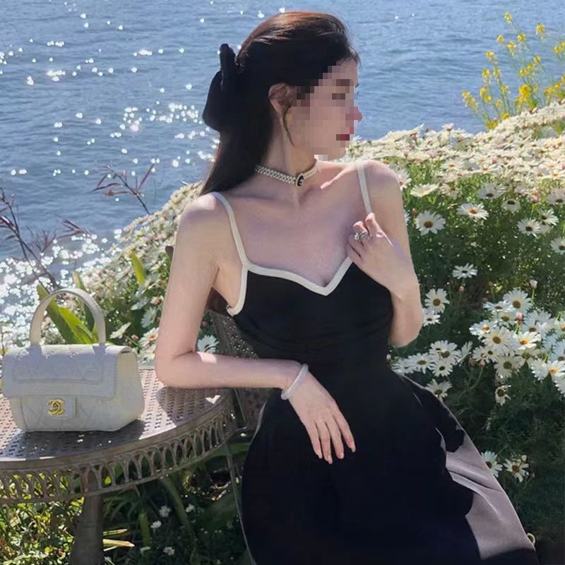 J161 Fashion French Elegant High-grade Dress Spring and Summer Large Size Hepburn Style Retro Suspender Long Dress Women