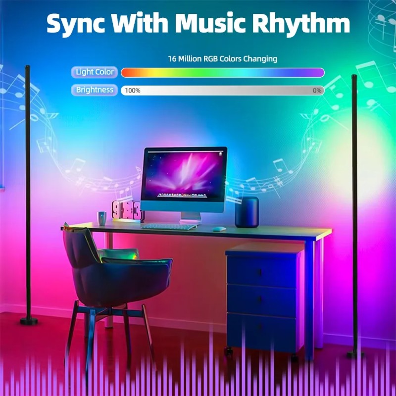 RGB LED Floor Lamp USB Remote APP Control Music Sync Corner Lighting Timer Smart Modern Mood Standing Lamp for Bedroom Living Room