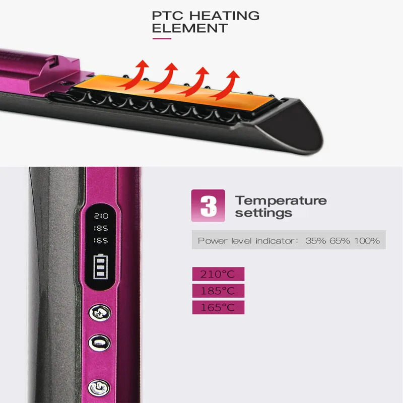 2 in 1 Cordless Hair Straightener and Curler Professional Ceramic Flat Iron Rechargeable wireless Straightene 241212